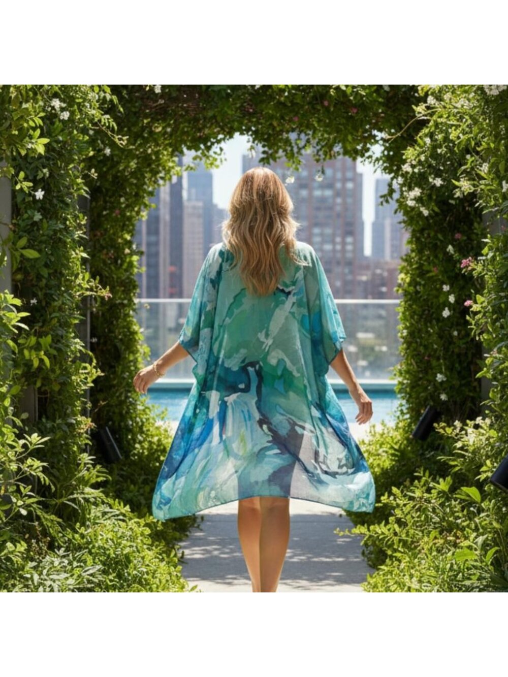 Women Rz Green Symphony Viscose Summer Lightweight Boho Kimono Cardigan Cover up - Picture 6 of 6